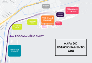 Mapa dos estacionamentos dos terminais do Aeroporto Internacional de São Paulo - GRU Airport